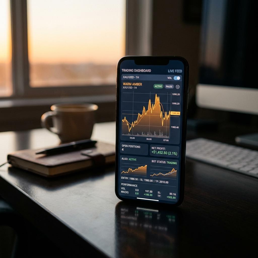 Avkastørden AI crypto trading platform instrumentpanel på mobil